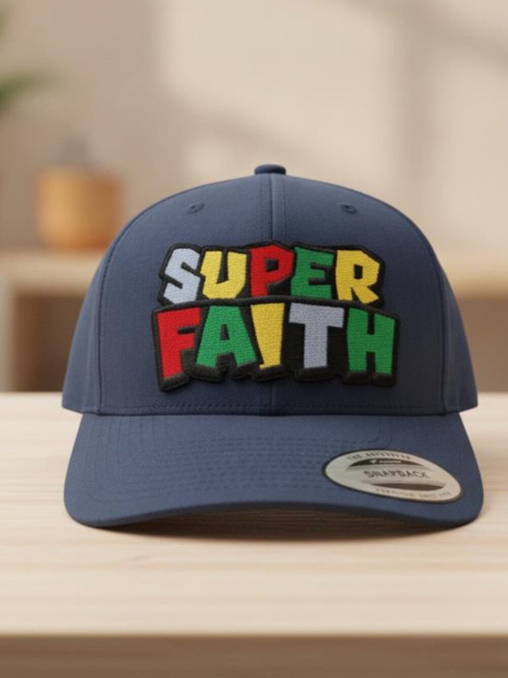 Retro Super Faith Embroidered Patch Hat Yupoong Blue Full Cloth Snapback Jesus